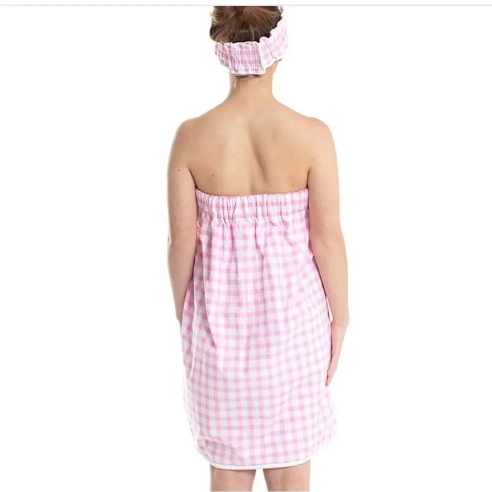 Pink Gingham Towel Wrap and‎ Headband Set - Picture 3 of 4